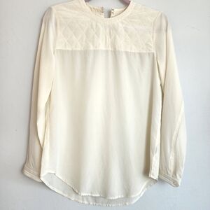 Madewell 100% Silk Quilted Shoulder Cream Crew Neck Women's Blouse  Size XS